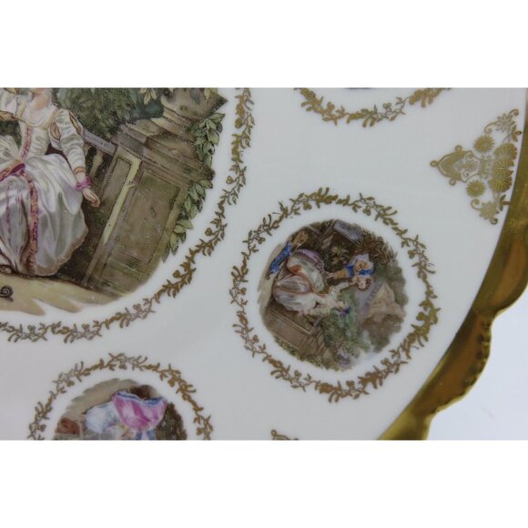 Vintage Steinberger Austria Ceramic Plate With Gold Trim and Romantic Scenes - Picture 7 of 10